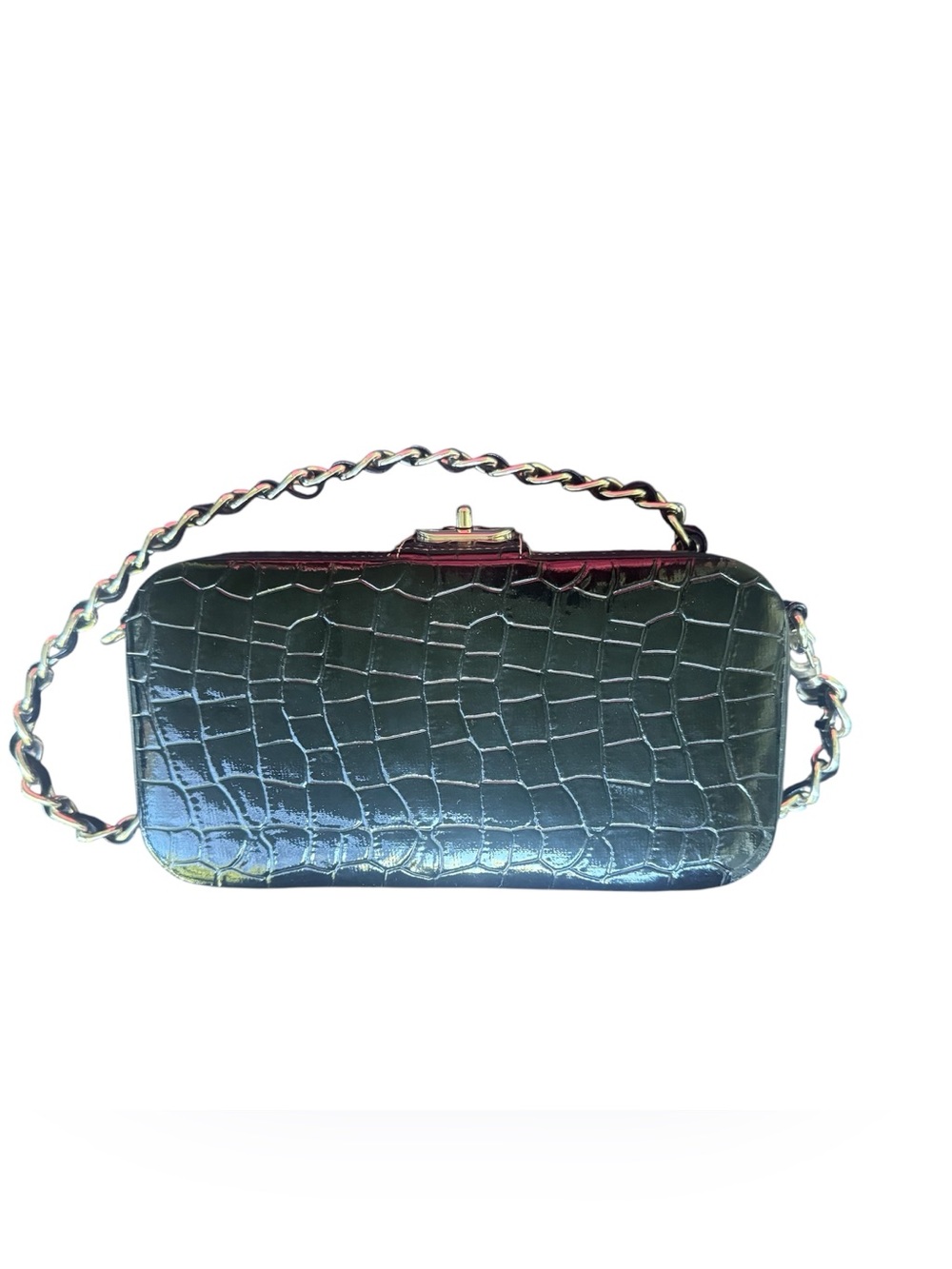 Jazzd Vintage 1999 Y2K Black Croc-Embossed Chain Handle Hard-Sided Clutch